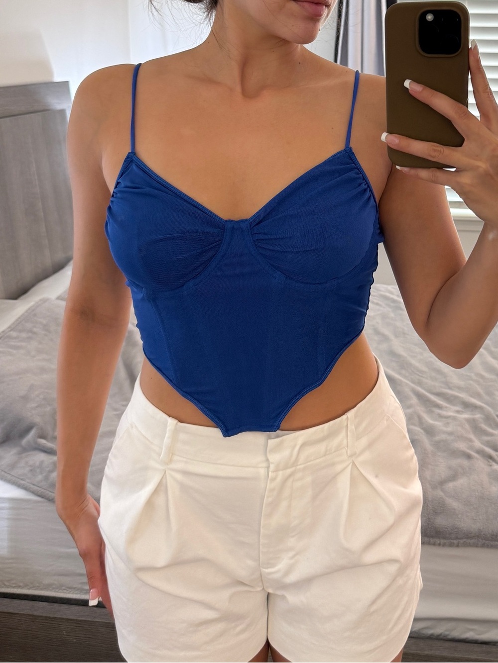 Blue Corset-Style Spaghetti Strap Top - Size 4